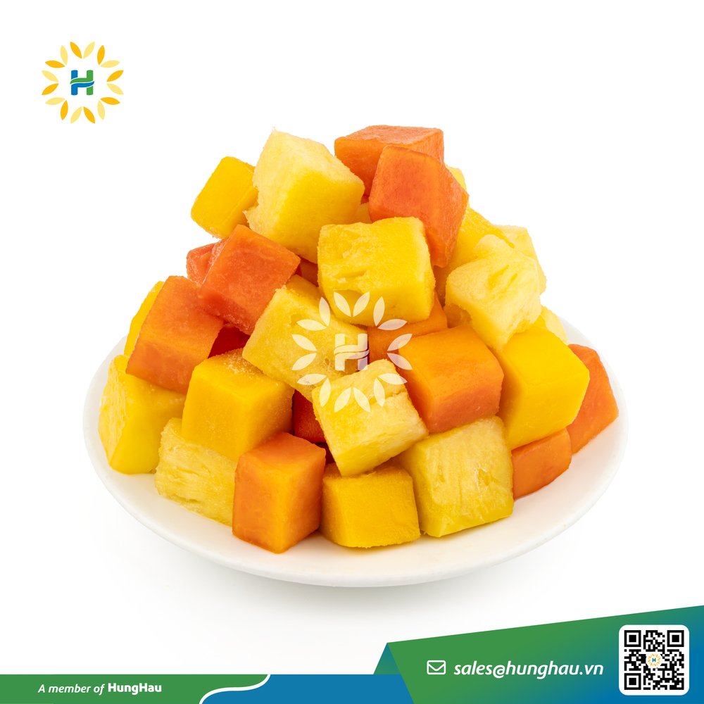 IQF Mixed Fruits HungHau FoodsIncludes mango, papaya, pineapple, and watermelon.