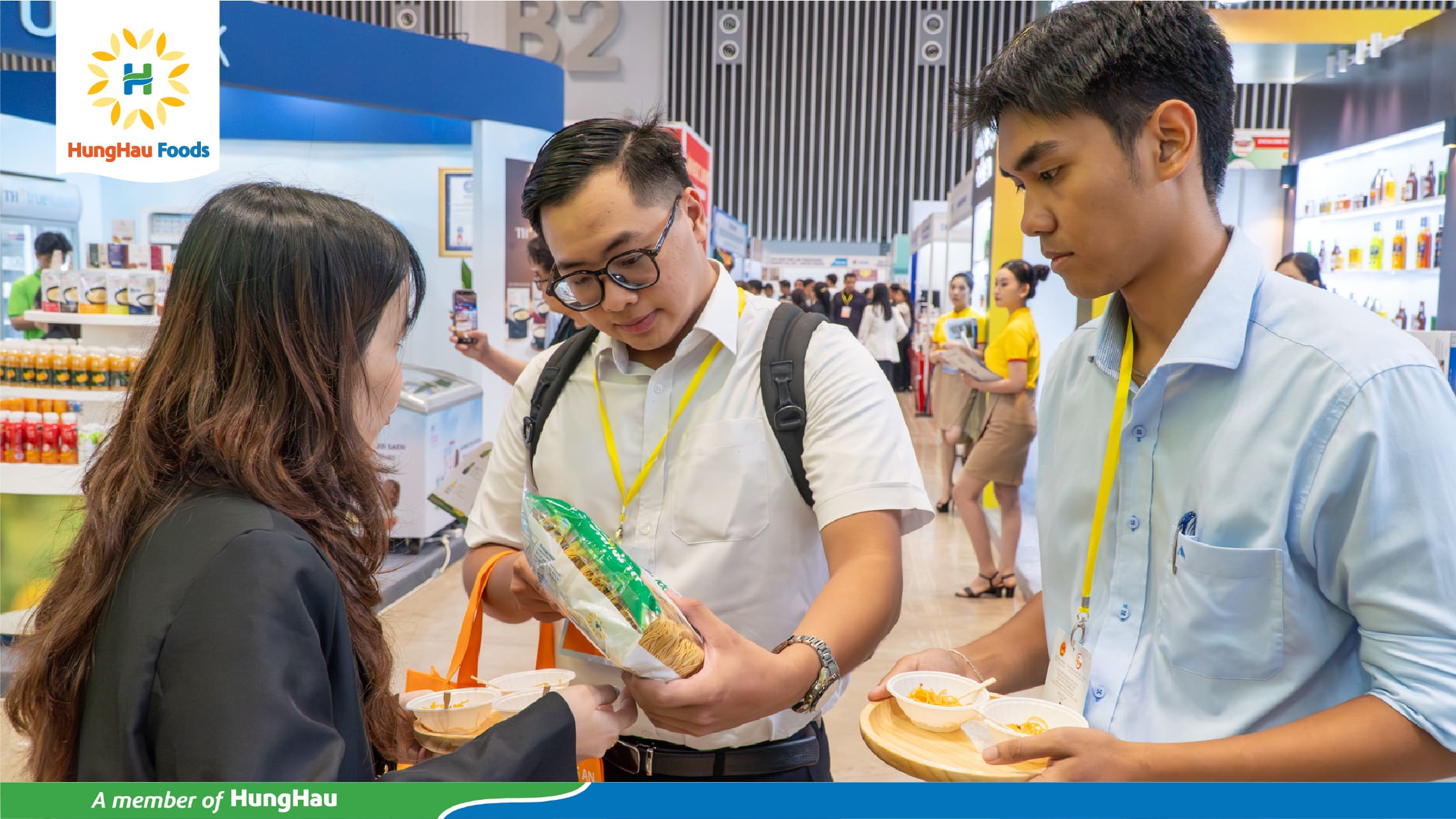 Customer tasting Comoon coconut water at the Sourcing Fair