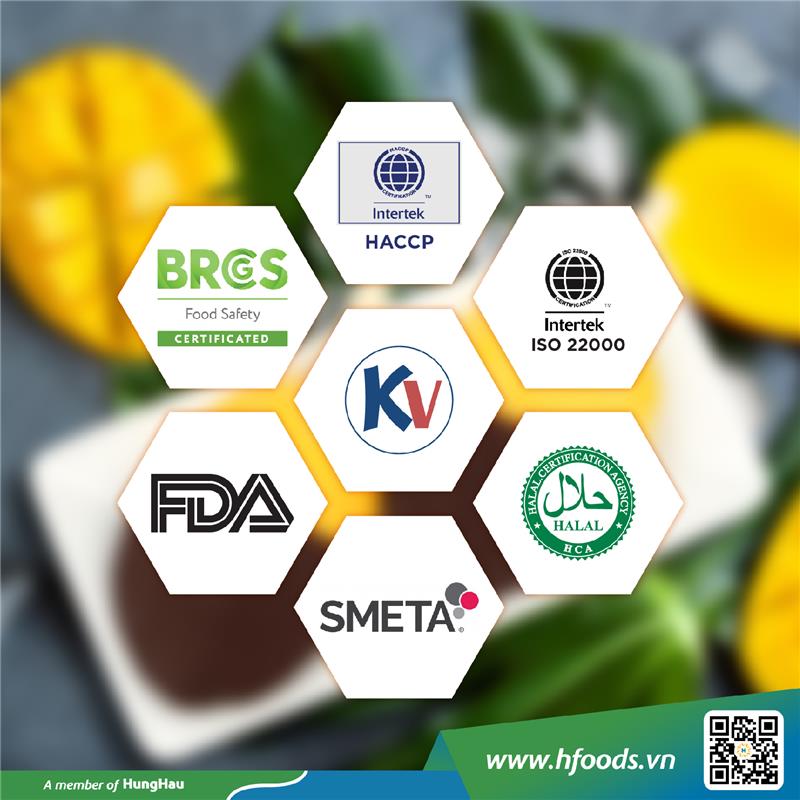 Sản phẩm & nhà máy chế biến của HungHau Foods đạt các chứng nhận, tiêu chuẩn quốc tế